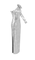 Charlot Silver Sequin Flower Maxi Dress Flowering Girl