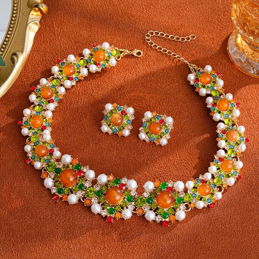 Kagami Diamante Earrings & Necklace Set Flowering Girl