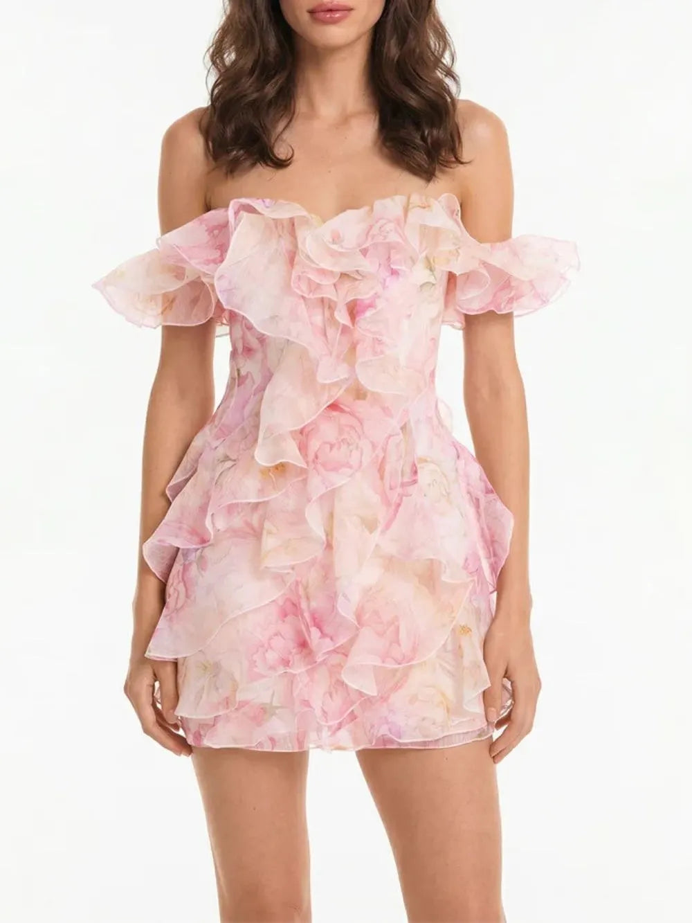 Kylvaron Off Shoulder Floral Ruffle Mini Dress Flowering Girl