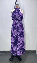 Polly Green Floral Chiffon Halter Maxi Dress Flowering Girl