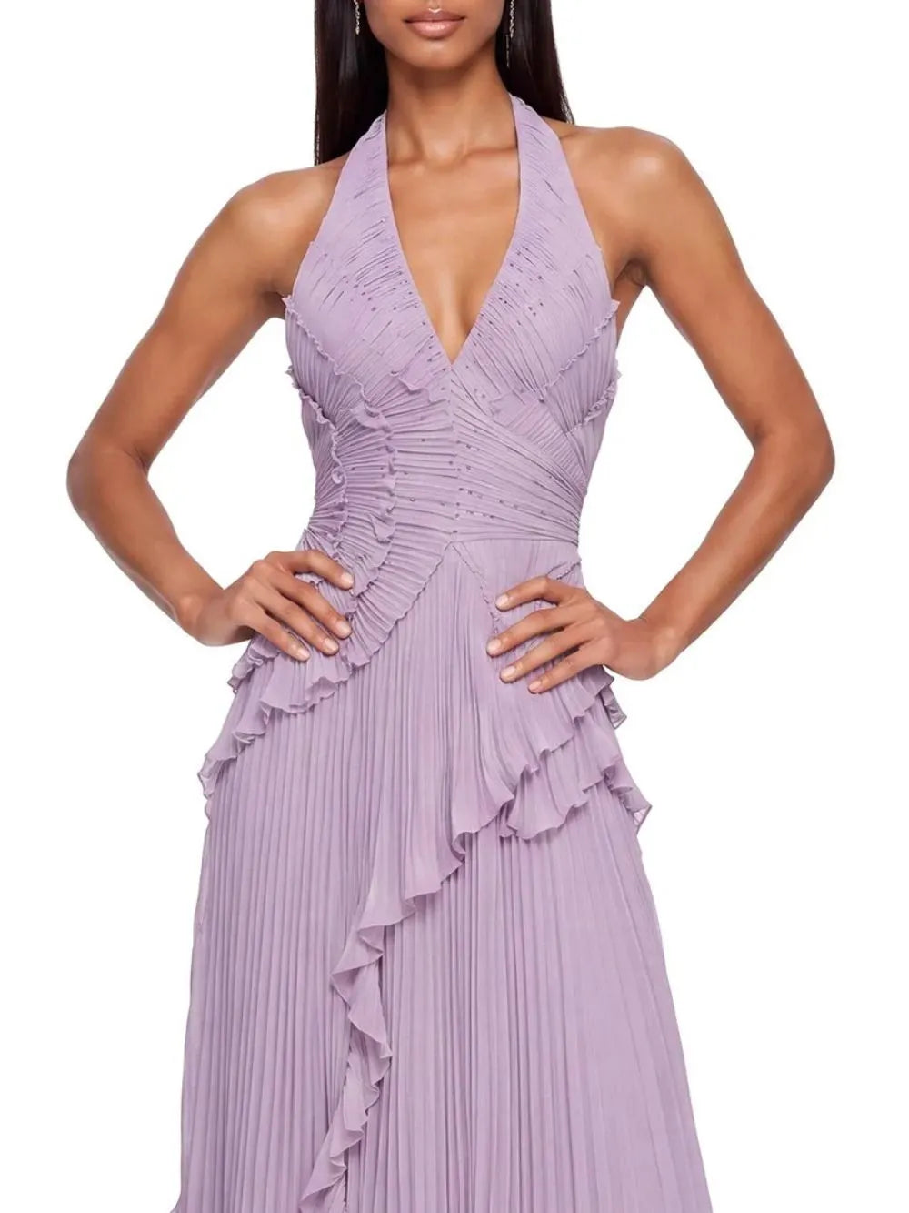 Beldora V Neck Ruffle Pleated Maxi Dress Flowering Girl