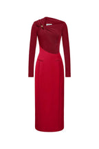 Eleanor Sheath Asymmetric Neck Taffeta Midi Dress in red Flowering Girl