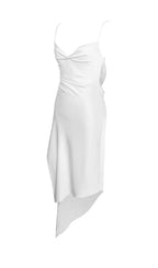 White Satin Draping Midi Dress Flowering Girl