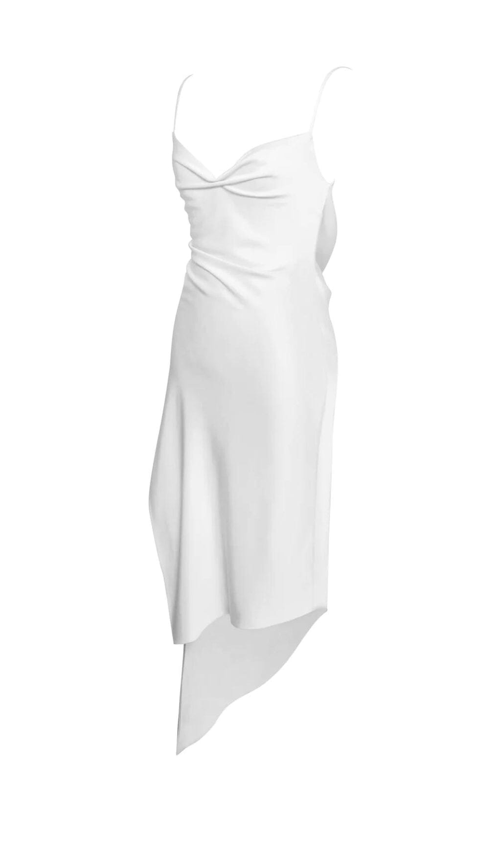White Satin Draping Midi Dress Flowering Girl