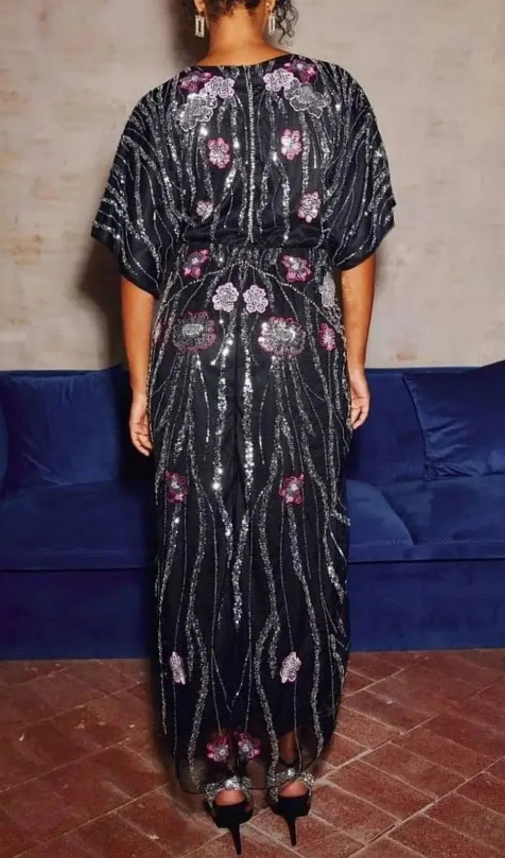 Doreen Floral Embroidered Sequins Maxi Dress - Black Flowering Girl