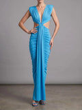 Mali Blue Ruched Cutout Maxi Dress Flowering Girl