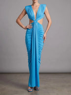 Mali Blue Ruched Cutout Maxi Dress Flowering Girl