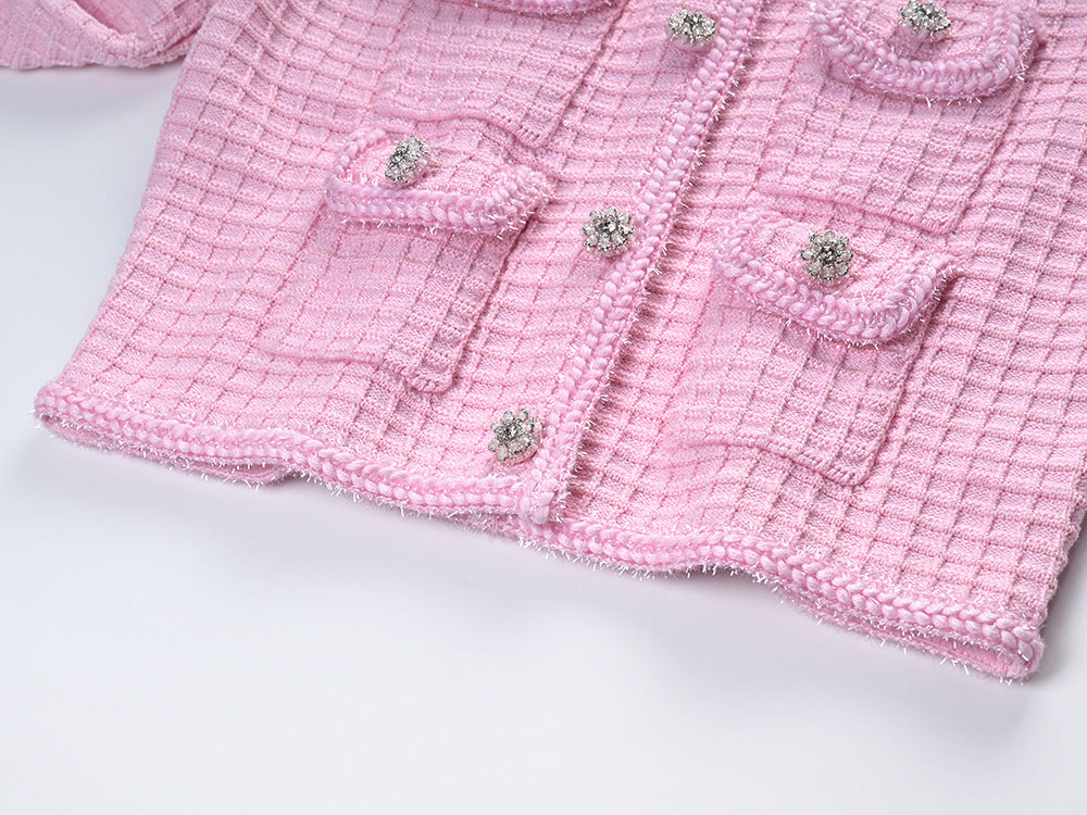 Arwen Pink Sequin Textured Knit Suit Flowering Girl