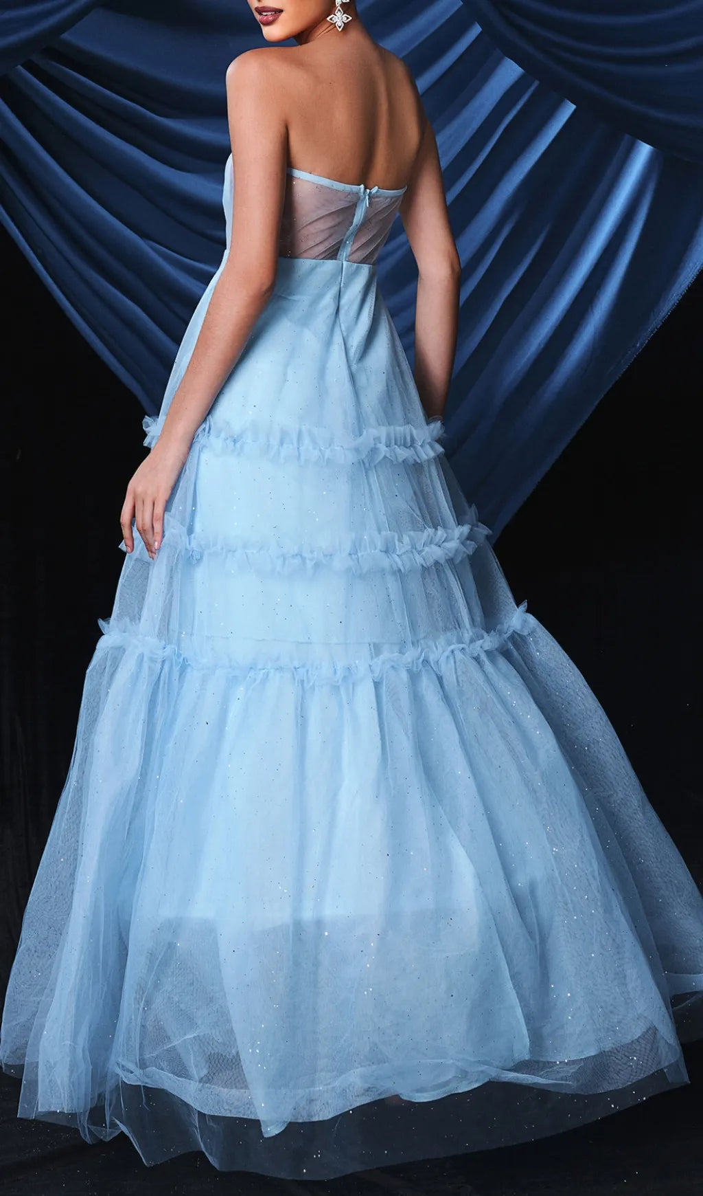 Borime Blue Corset Mesh Maxi Dress Flowering Girl