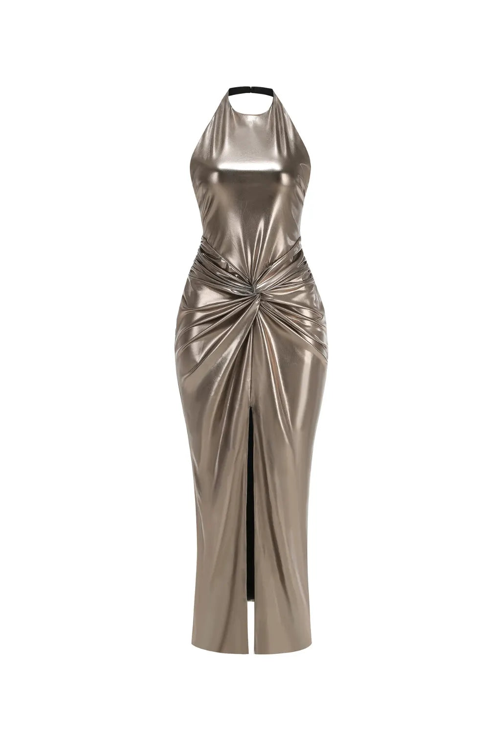 Champagne gold halter neck backless slit gown Flowering Girl