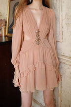 Jessica Champagne Pink Chiffon Rhinestone Embellished Mini Dress Flowering Girl