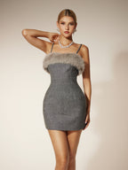 Victoria Spaghetti Faux Fur Mini Dress In Grey Flowering Girl