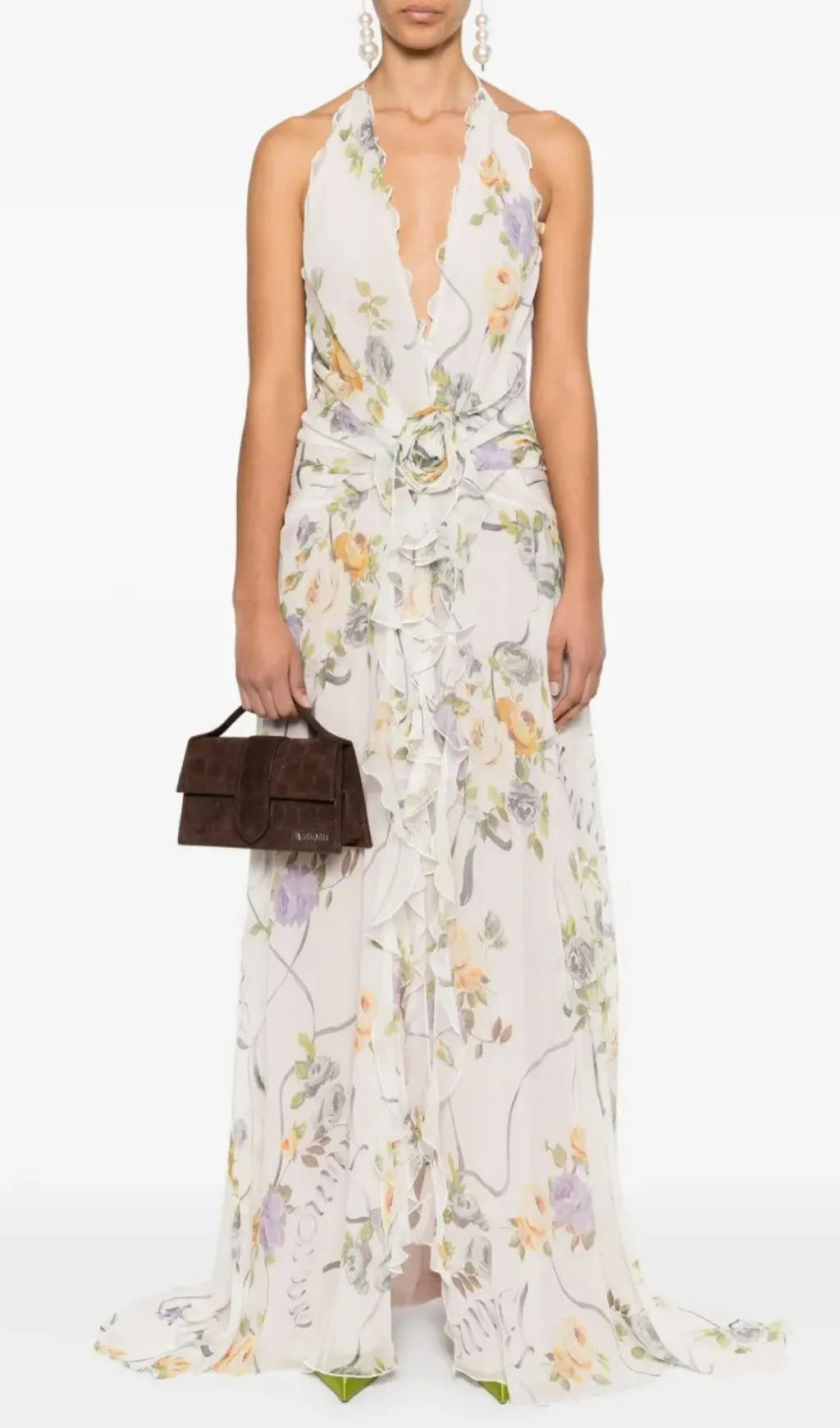 Florine Floral Halter Ruffle Maxi Dress Flowering Girl