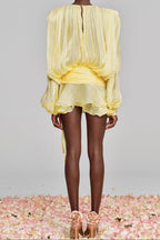 Hermosa Balloon Sleeve Ruch Ruffle Mini Dress In Yellow Flowering Girl