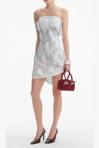 Crystal Leaf Embellished Mini Dress In White Flowering Girl