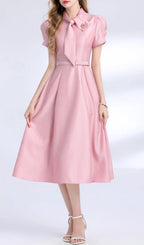 Funa Pink Bow Tie Midi Dress Flowering Girl