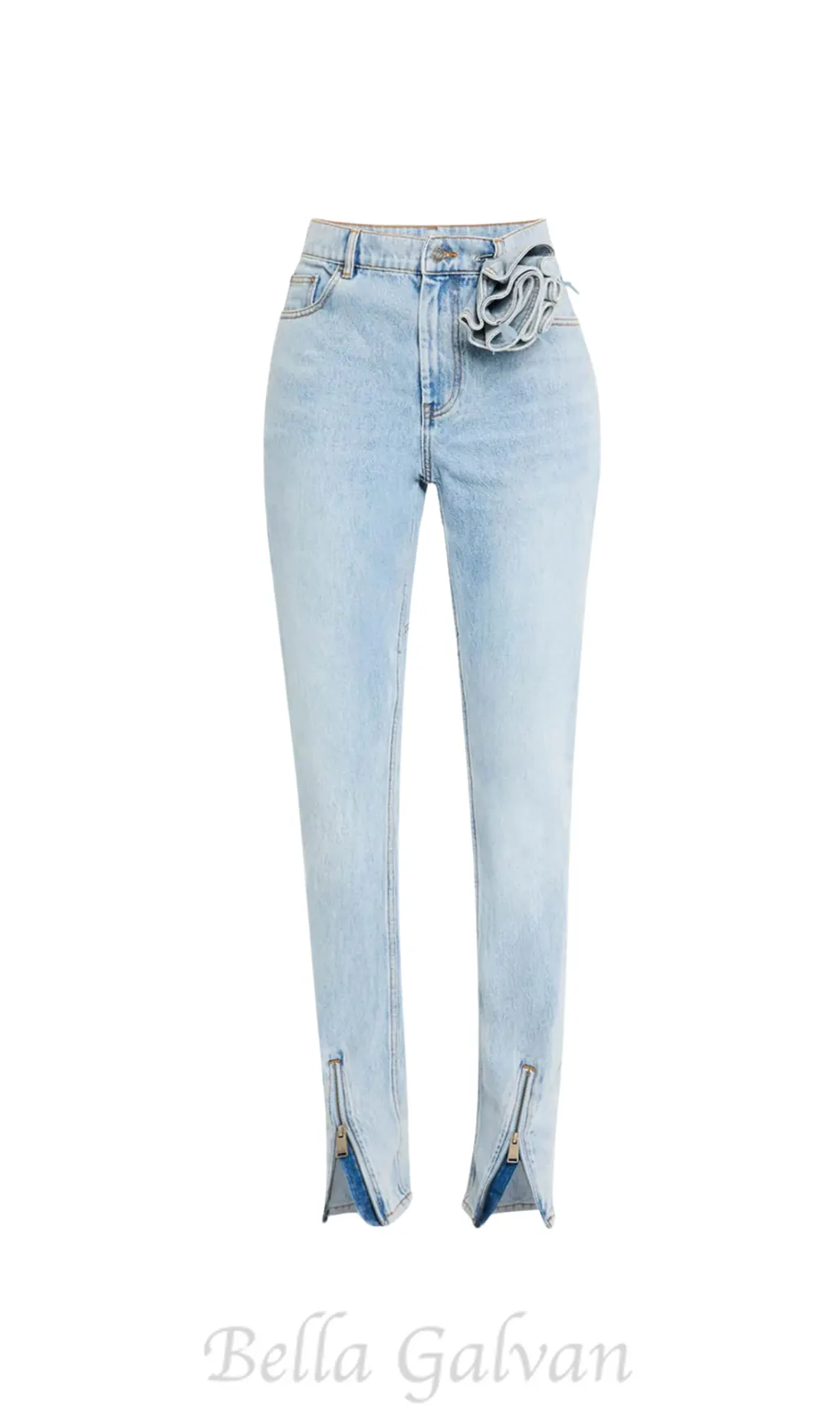 Quinta Floral Zip-Hem Skinny Jeans in pale blue Flowering Girl