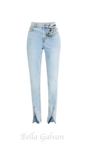 Quinta Floral Zip-Hem Skinny Jeans in pale blue Flowering Girl