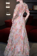 Jodie V Neck Multicolor Ruffle Trim Tulle Maxi Dress Flowering Girl