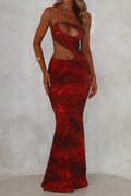 Cut Out Printed Maxi Dress Orange Flowering Girl