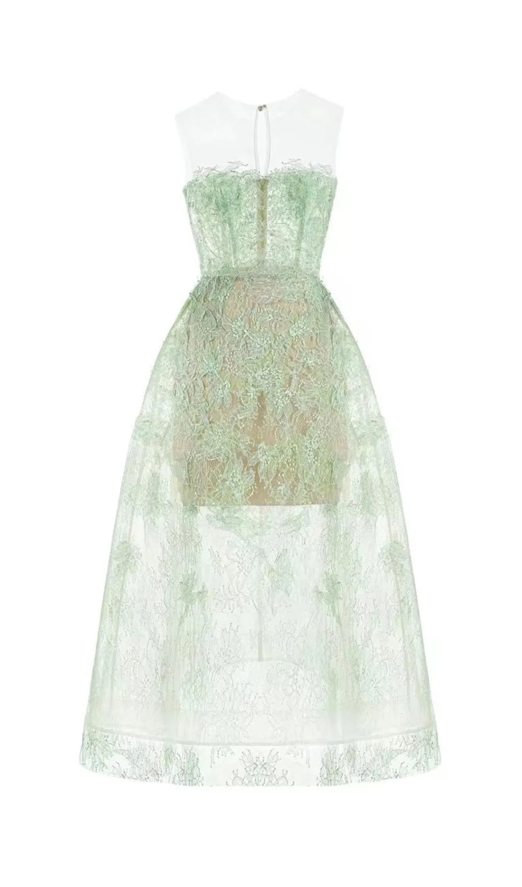 Allyson Green Floral Lace Embroider Midi Dress Flowering Girl