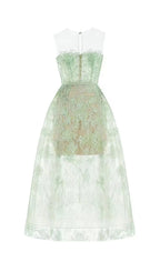 Allyson Green Floral Lace Embroider Midi Dress Flowering Girl
