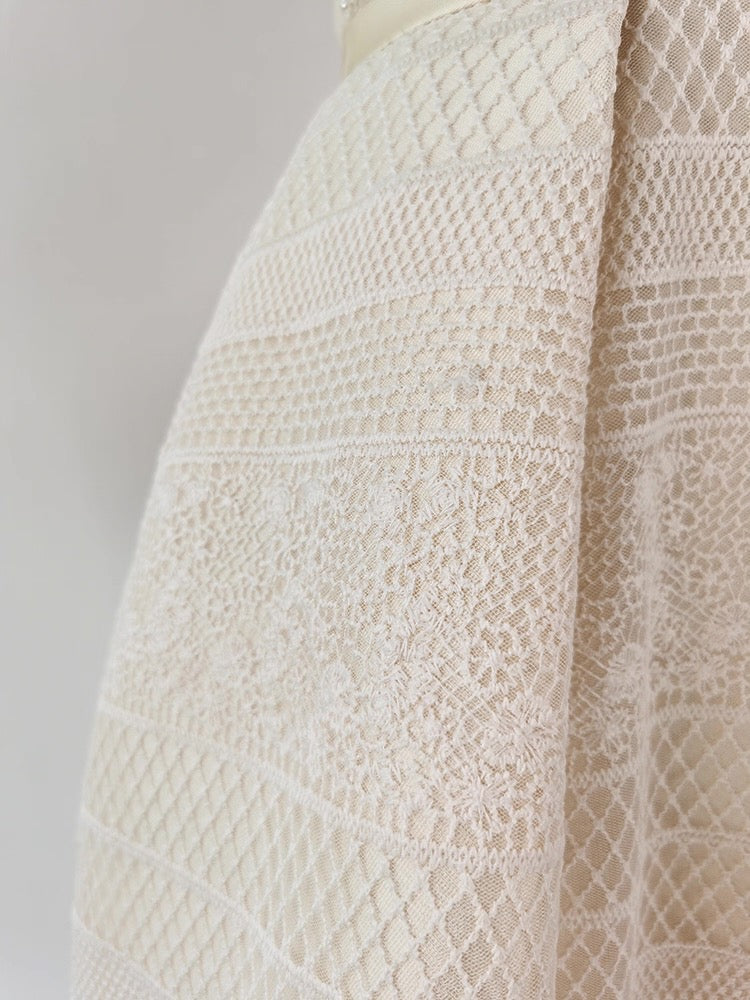 Teresa Beige A-Line Straight Across Neck Lace Mini Dress Flowering Girl