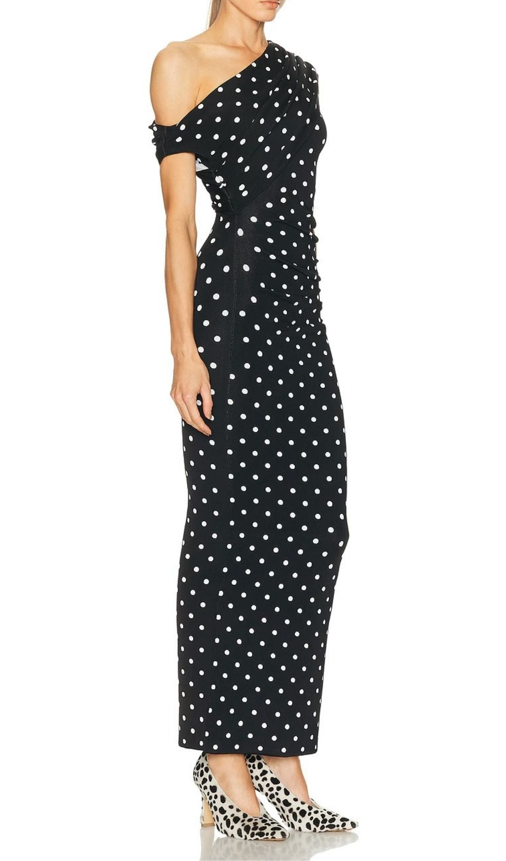 Polka Dot Draped Midi Dress Flowering Girl