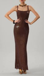 Jouncegrid Backless Rhinestone Maxi Dress In Brown Flowering Girl