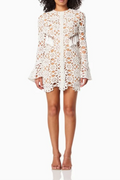 Embroidered Hollow Mini Dress In White Flowering Girl