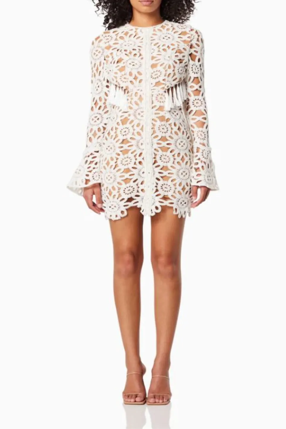 Embroidered Hollow Mini Dress In White Flowering Girl