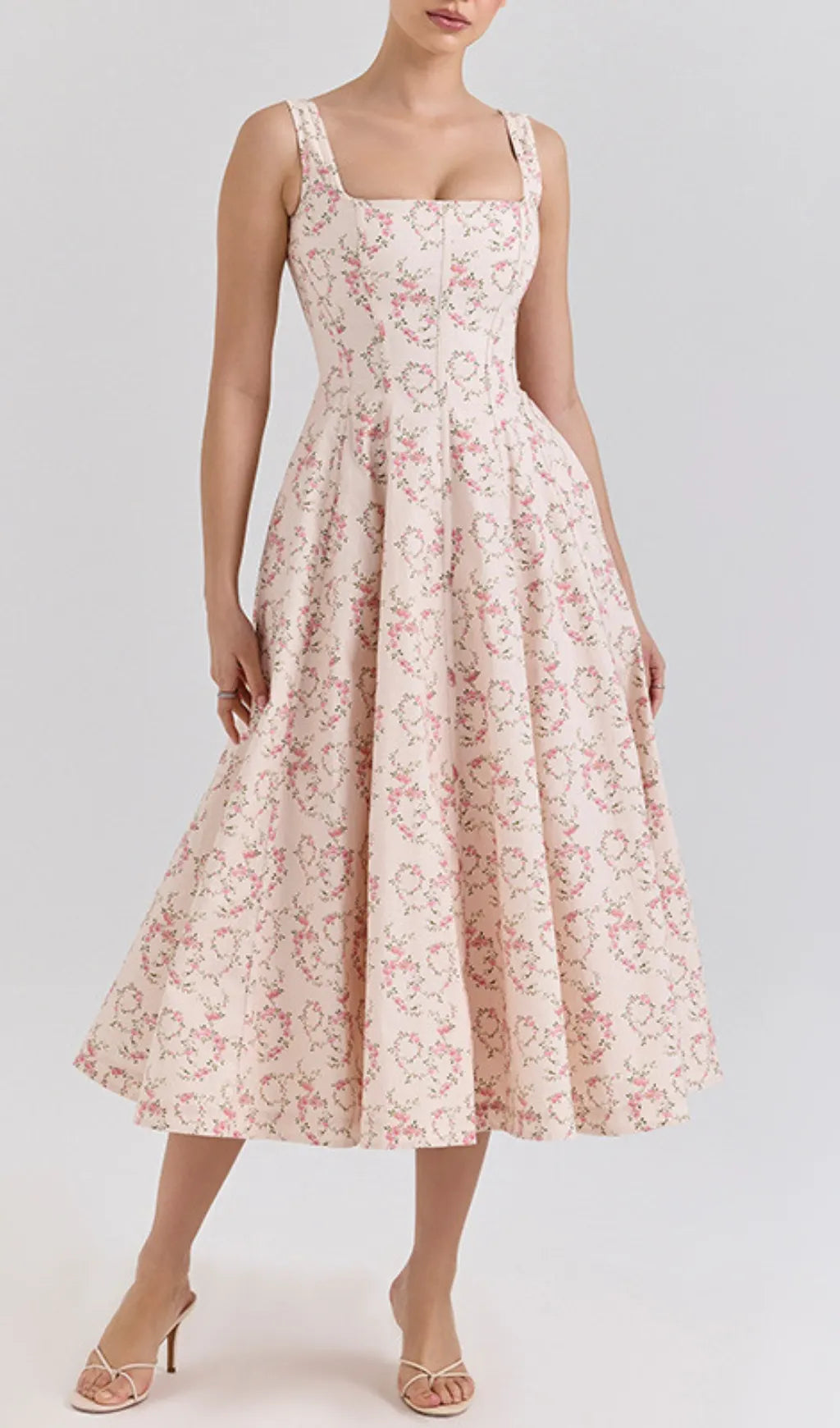 Erté Square Neck Floral Printed Midi Dress Flowering Girl