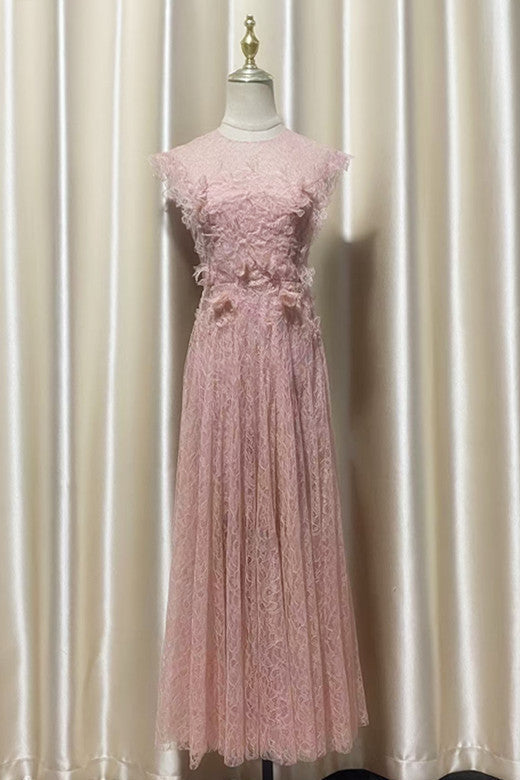 Jennifer Lace Flower Embellished Maxi Dress In Pink Flowering Girl