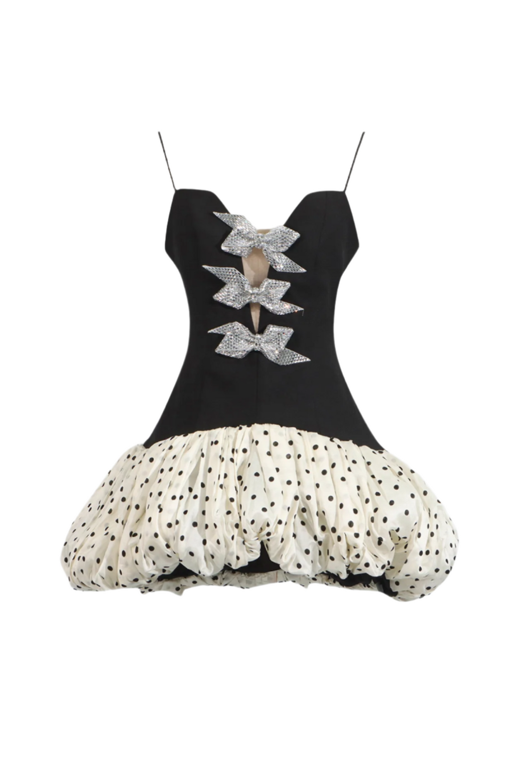 Bow Embellished Puff Dot Mini Dress Flowering Girl