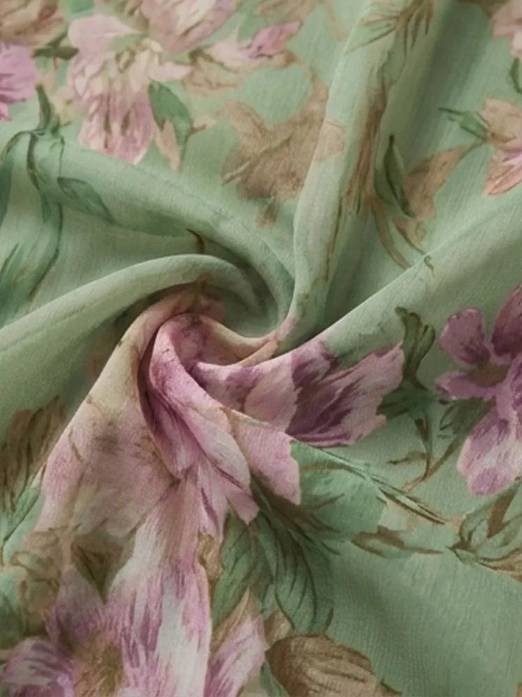 Polly Green Floral Chiffon Halter Maxi Dress Flowering Girl