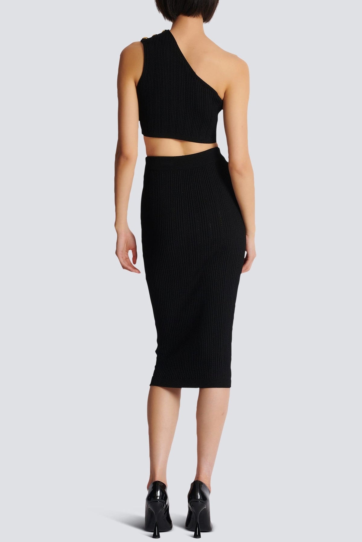 Lynn One Shoulder Knit Set - Black Flowering Girl