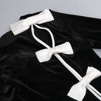Victoria Bow Cascade Velvet Maxi Dress In Black Flowering Girl
