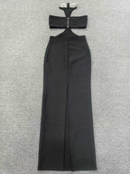 Gwendolyn Crystal Halter Cut Out Maxi Dress In Black Flowering Girl