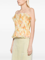 Print Ruffle Trim Top In Yellow Flowering Girl