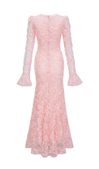 Tracy Pink 3D-Floral Embroidered Lace Maxi Dress Flowering Girl
