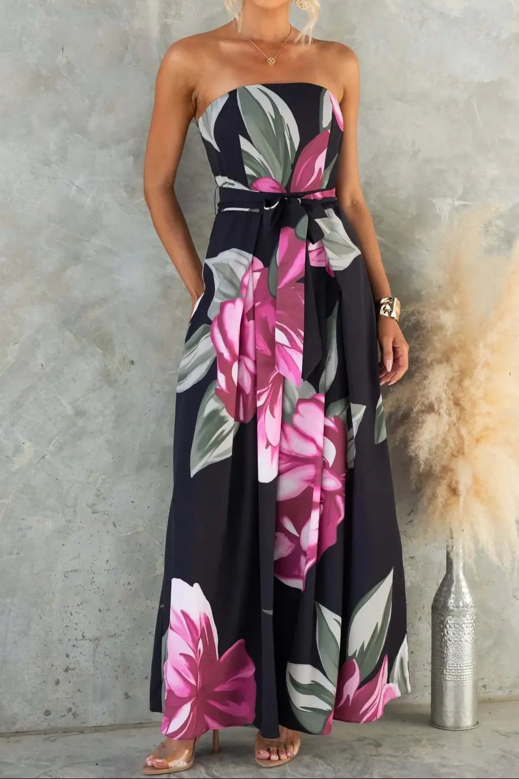 Nancy Off-Shoulder Floral Print Jumpsuit - Black Flowering Girl
