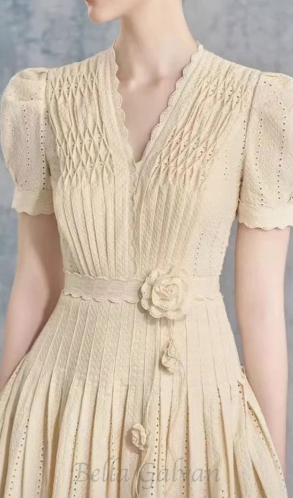 flower pleated mini dress in apricot Flowering Girl