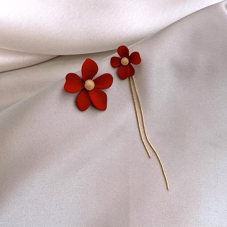 Asymmetrical Tassel Flower Earrings Flowering Girl