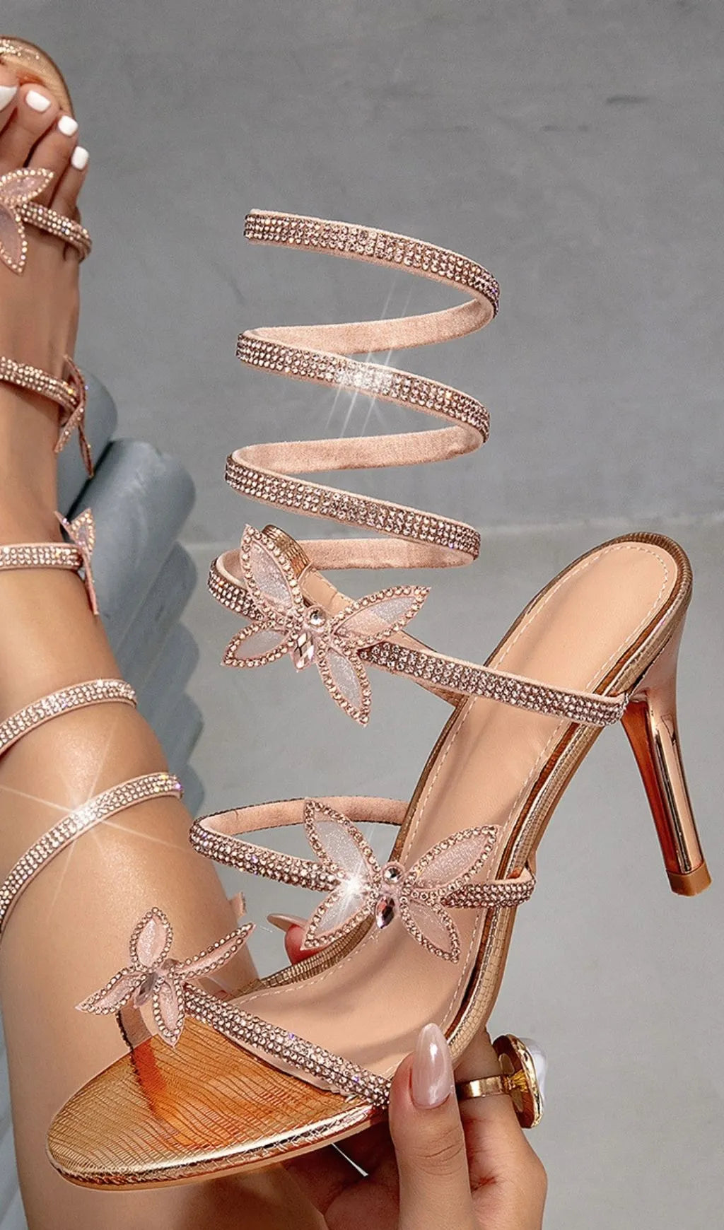 Kyley Champagne Diamante Butterfly Heels Flowering Girl