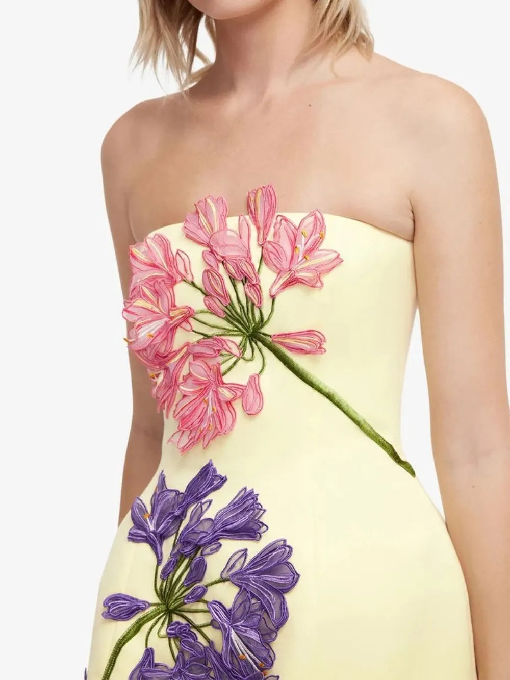 Michal Yellow Strapless Flower Mini Dress Flowering Girl
