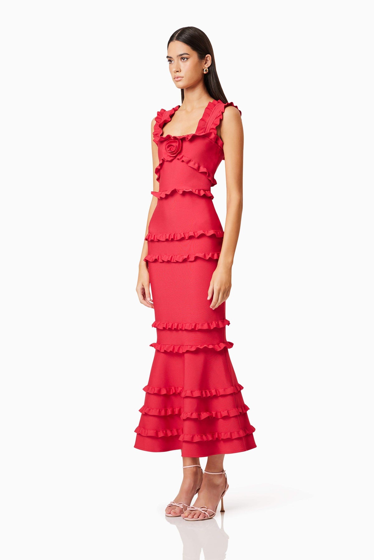 Josephine Frill Maxi Dress In Red Flowering Girl