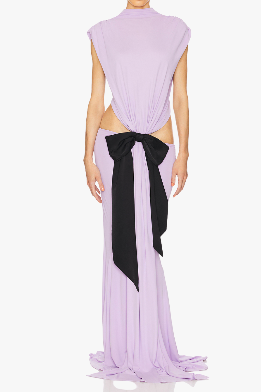 bernice Bow Patch Cut Backless Maxi Dress in purple Flowering Girl