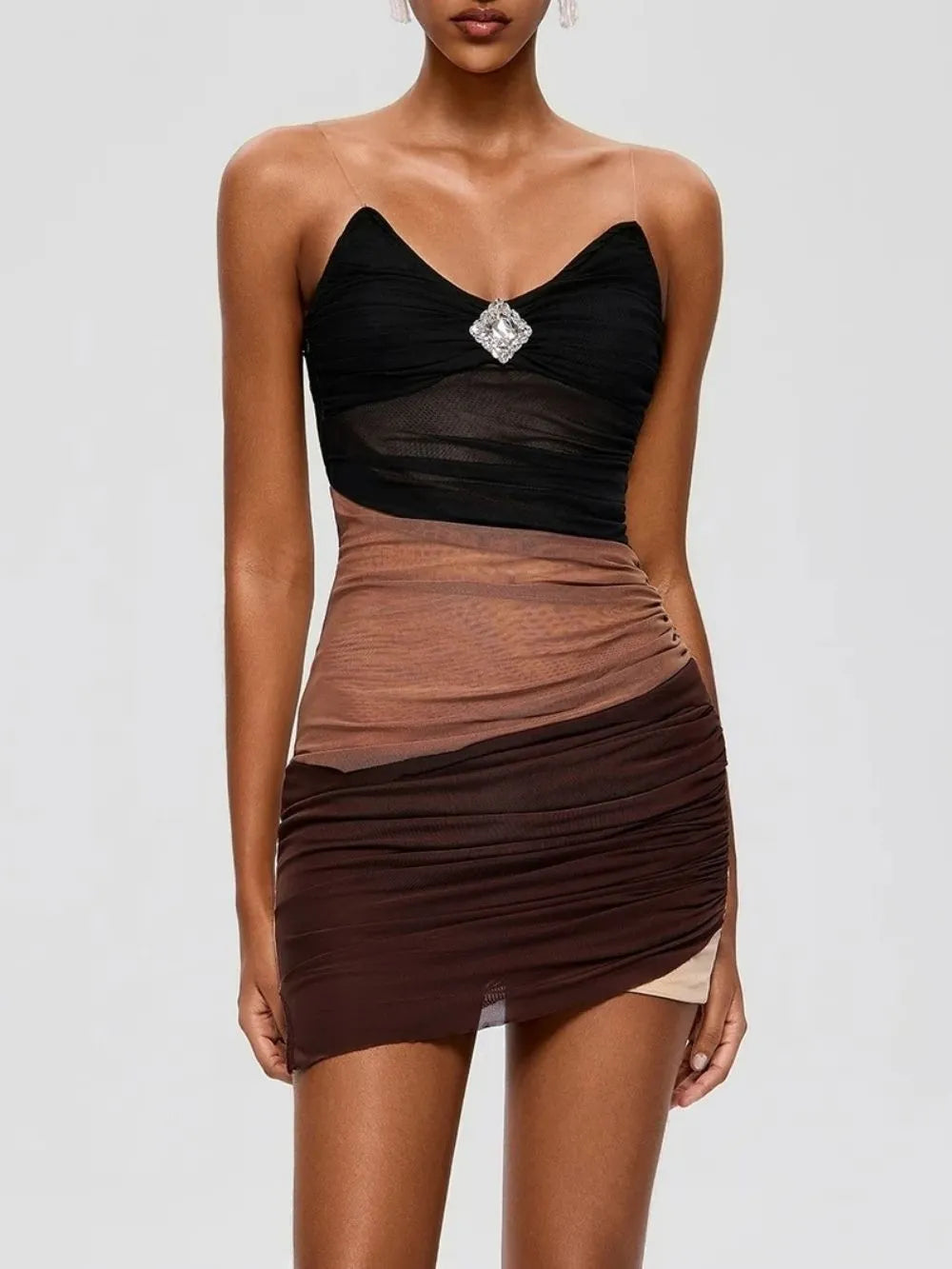 Fumiyo Spaghetti Crystal Mesh Mini Dress Flowering Girl