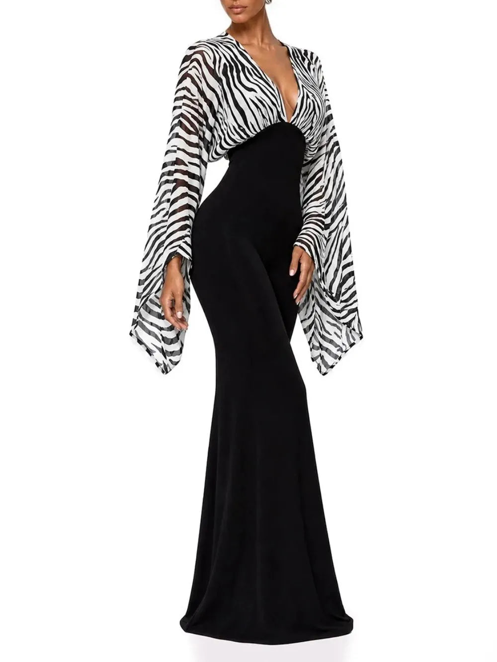 Zelmari V Neck Zebra Maxi Dress Flowering Girl