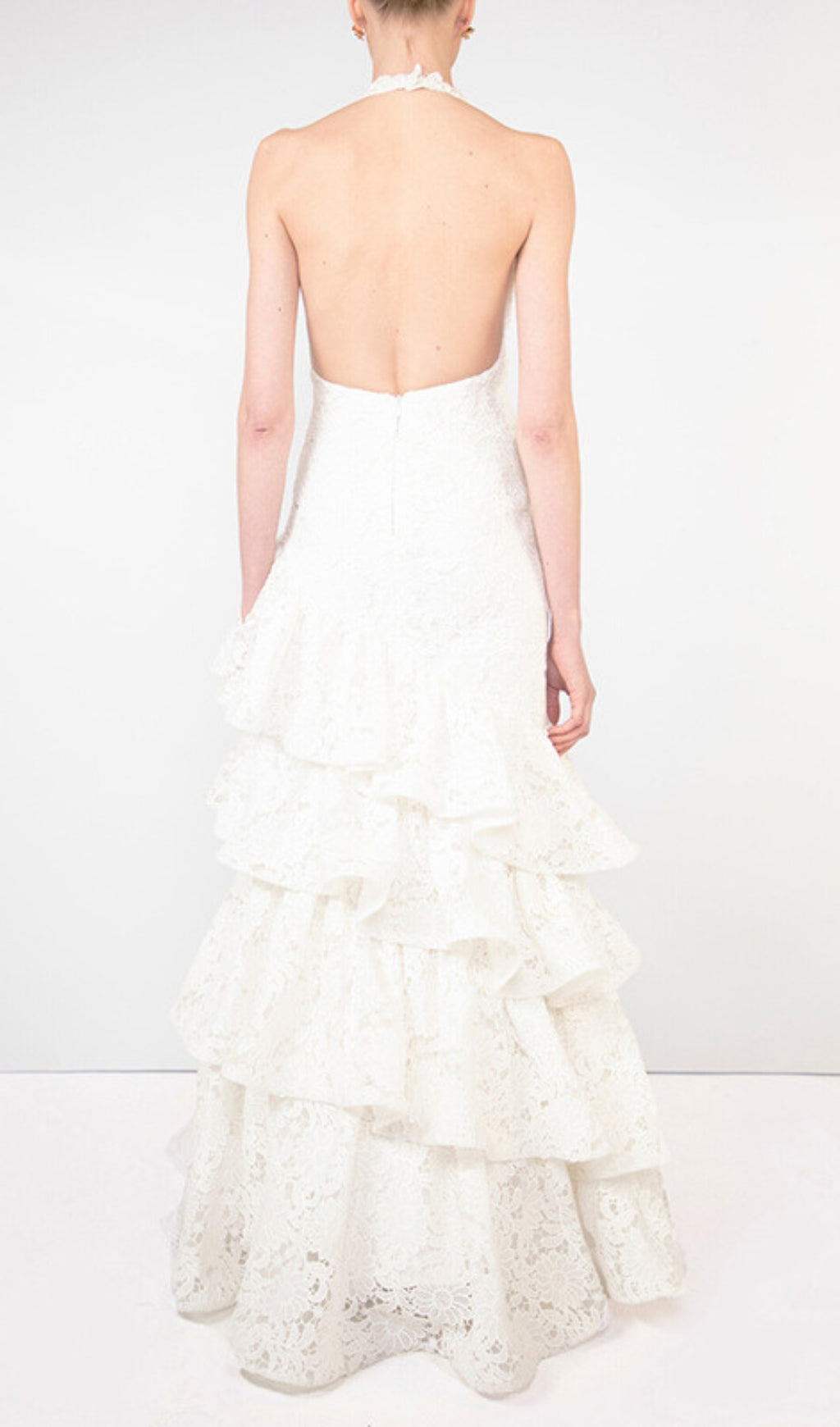 Ellie White Halter Embroidery Ruffle Maxi Dress Flowering Girl